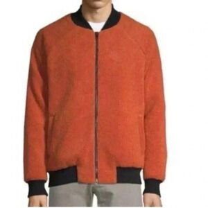 Russell Park Sherpa Faux Shearling Bomber Jacket Adult L Orange Black‎